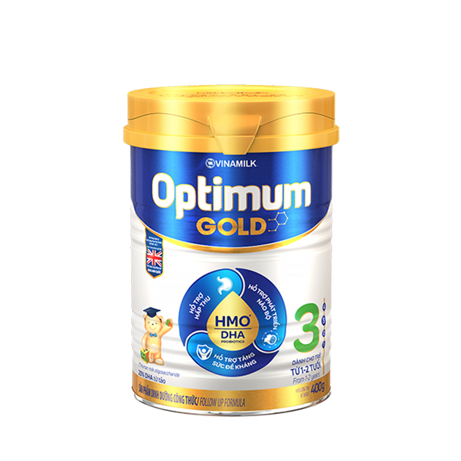 2 Hộp Sữa bột Vinamilk Optimum Gold 3 - Hộp thiếc 400g cho trẻ từ 1 - 2
