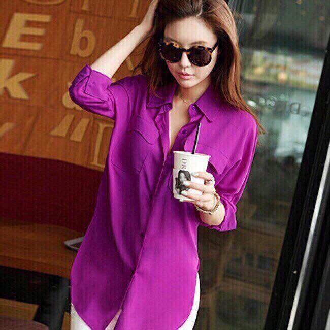 Áo sơ mi form dài xẻ eo dv2036