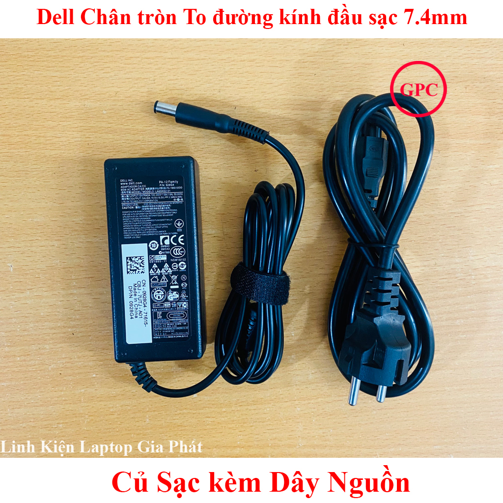 Sạc dell tốt 19.5v – 3.34a – 65w chân kim to đường kính đầu sạc 7.4mm ký hiệu φ7.4x5.0mm