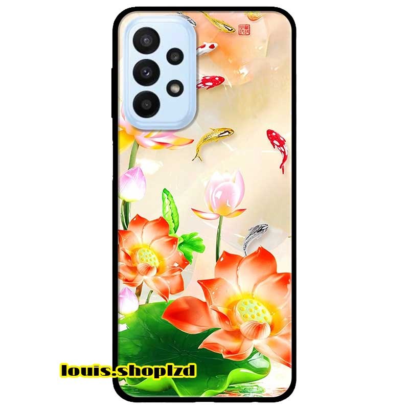 Ốp lưng dành cho samsung a53 5g mẫu sen đỏ và koi
