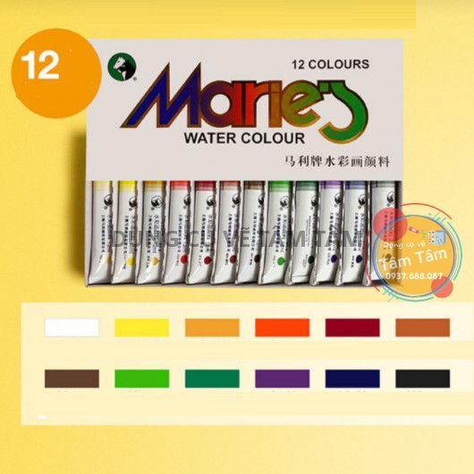 Màu nước Maries dung tích 12ml hộp trắng, Watercolor Maries (Marie's)-Dụng cụ vẽ Tâm Tâm