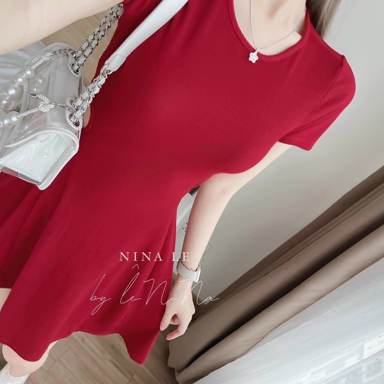 Váy đầm nữ dáng xòe hở eo cột nơ lưng xinh xắn