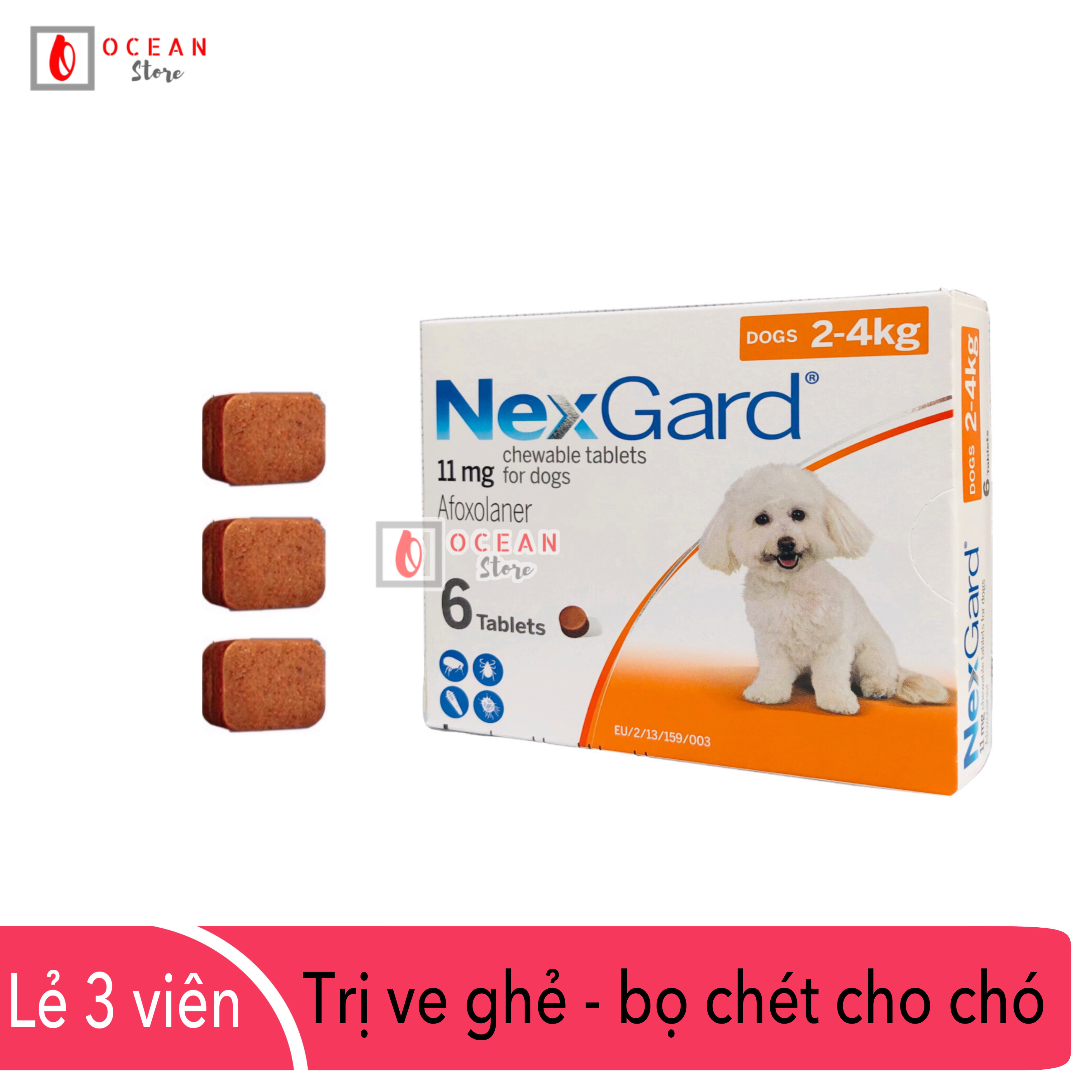 Thuốc diệt ve ghẻ, bọ chét trên chó - Combo 3 viên Nexgard cho chó 2-4kg (combo 3 tablets 2-4kg - No Box)