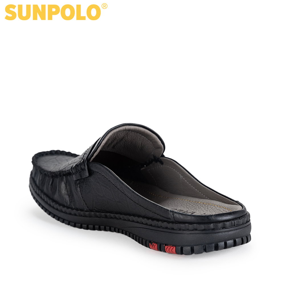 Giày không gót nam da bò SUNPOLO SPO274 Đen