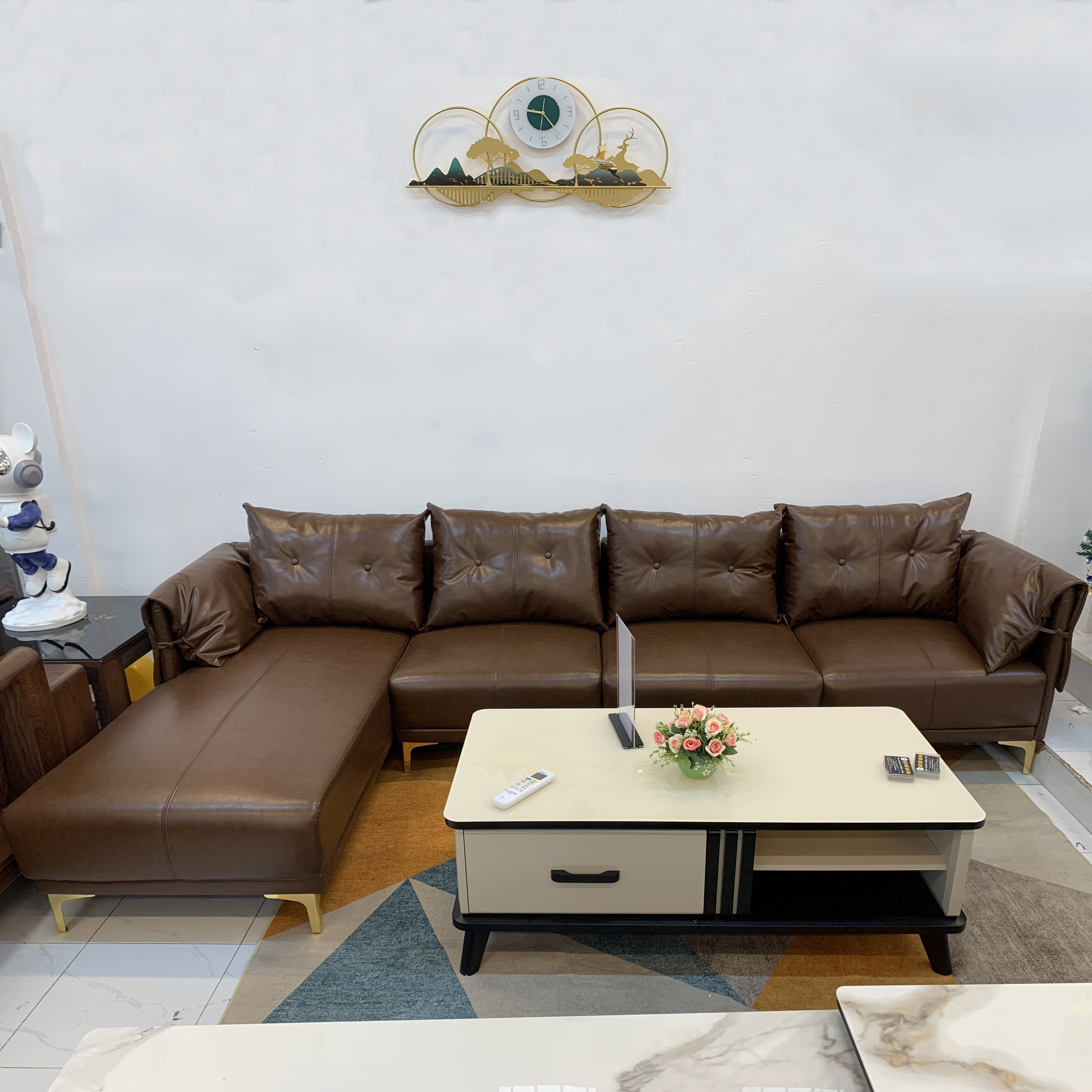 Ghế sofa góc L bọc da công nghiệp