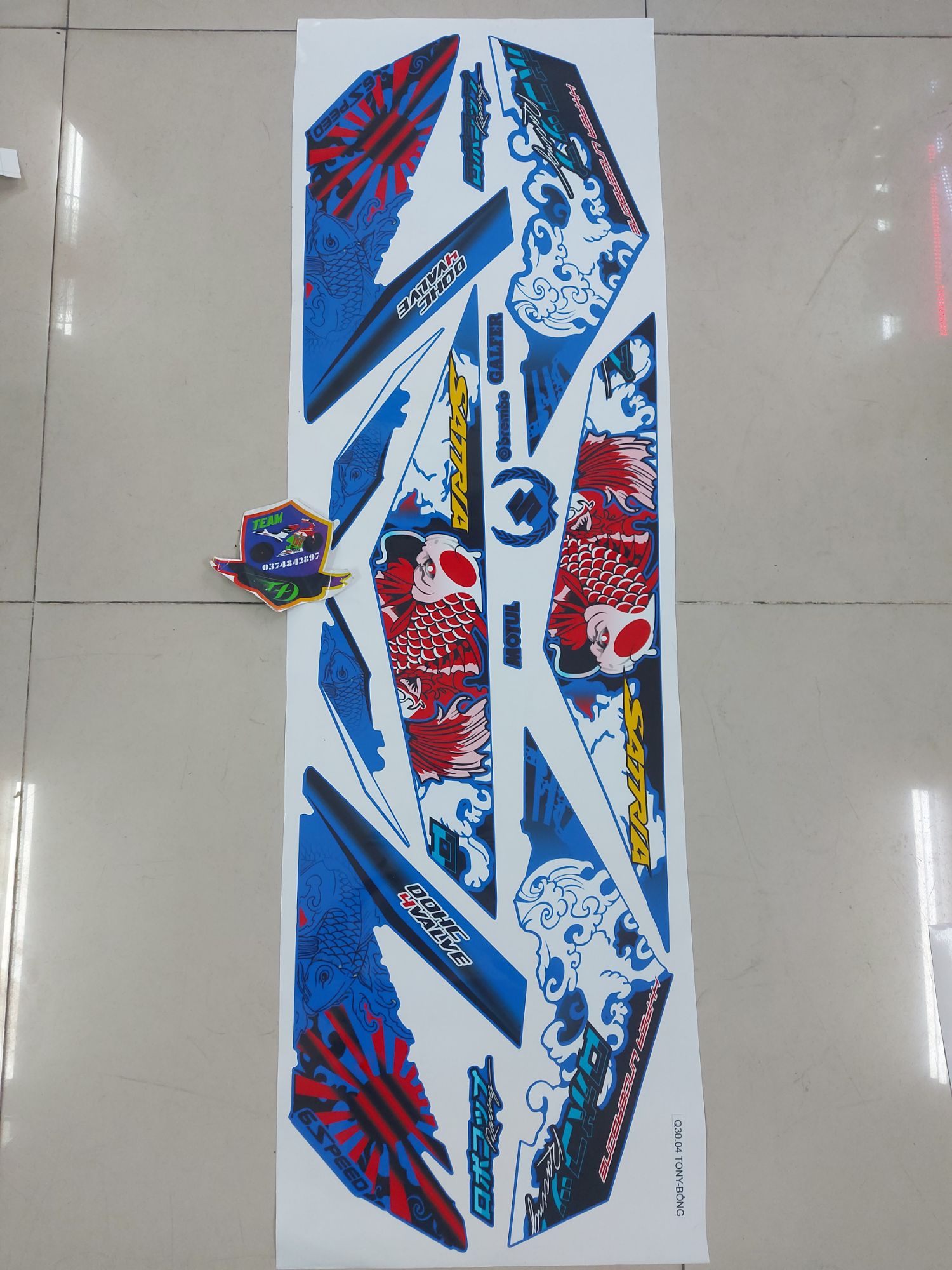 [HCM]Tem xe satria- raider tem rời dán xe xanh