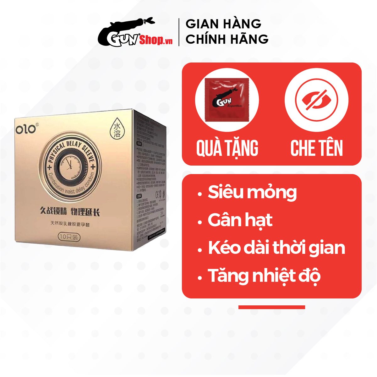 Bao cao su OLO 0.01 Neo Physical Delay Sleeve - Hộp 10 cái | GUNSHOP VIỆT NAM