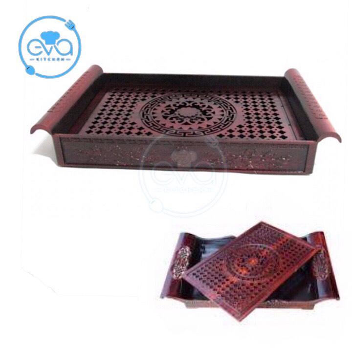 [HCM]Khay Trà Nhựa Giả Gỗ Chữ Nhật Tay Cầm Cao Cấp