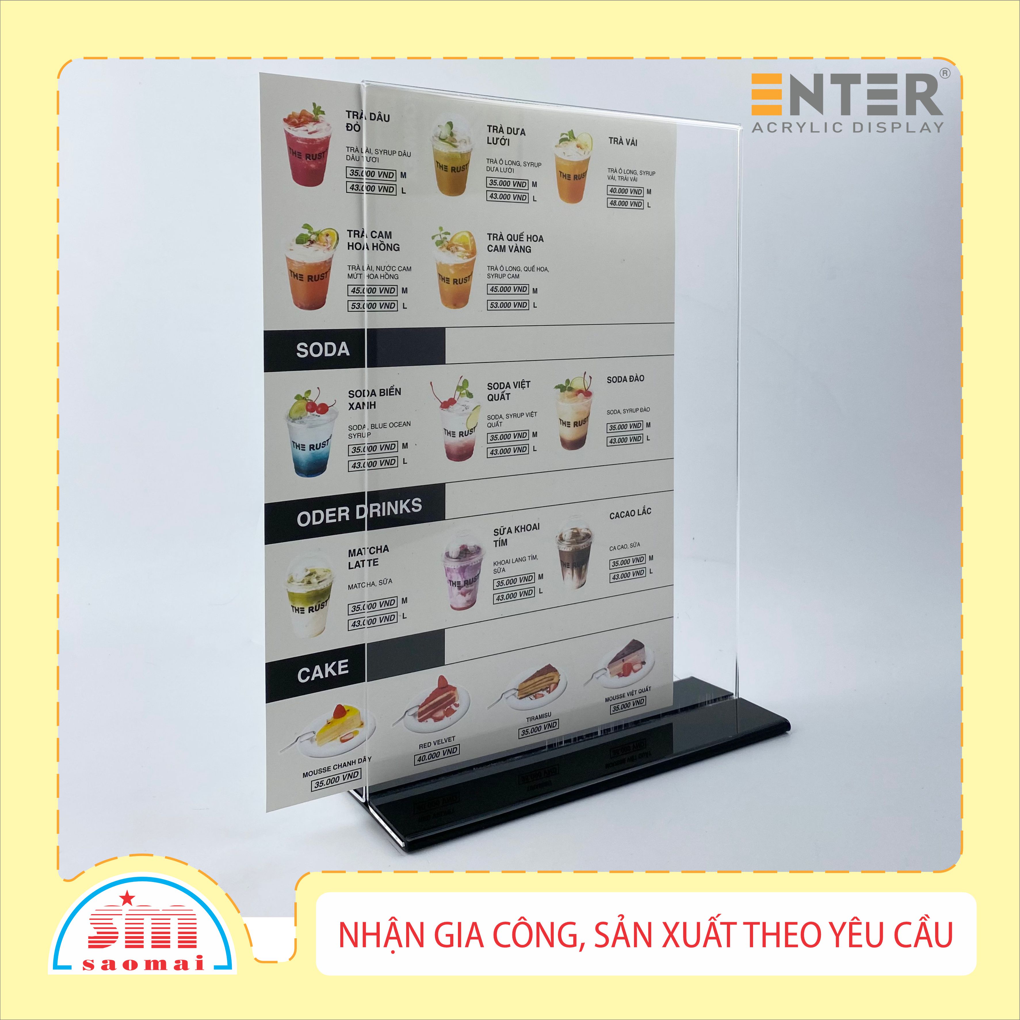 Kệ mica 2 mặt Enter E10-U 100x150mm đế lùa uốn bằng, Kệ menu nhà hàng, Standee mica để bàn, Bảng quét mã QR Code
