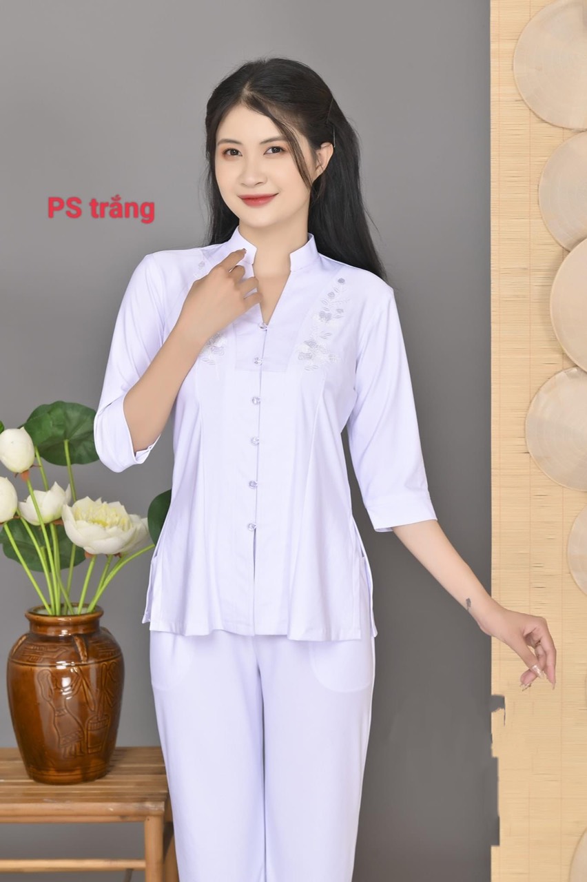đồ lam đi chùa - mẫu lảnh tụ phối thun ( vãi Thun co giãn )