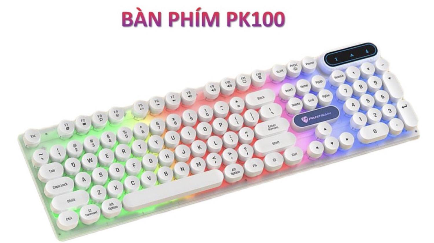 (Màu trắng) Bàn phím máy tính gaming giả cơ PANTSAN PK100 có dây nút tròn Led 7 màu chơi game và làm việc văn phòng