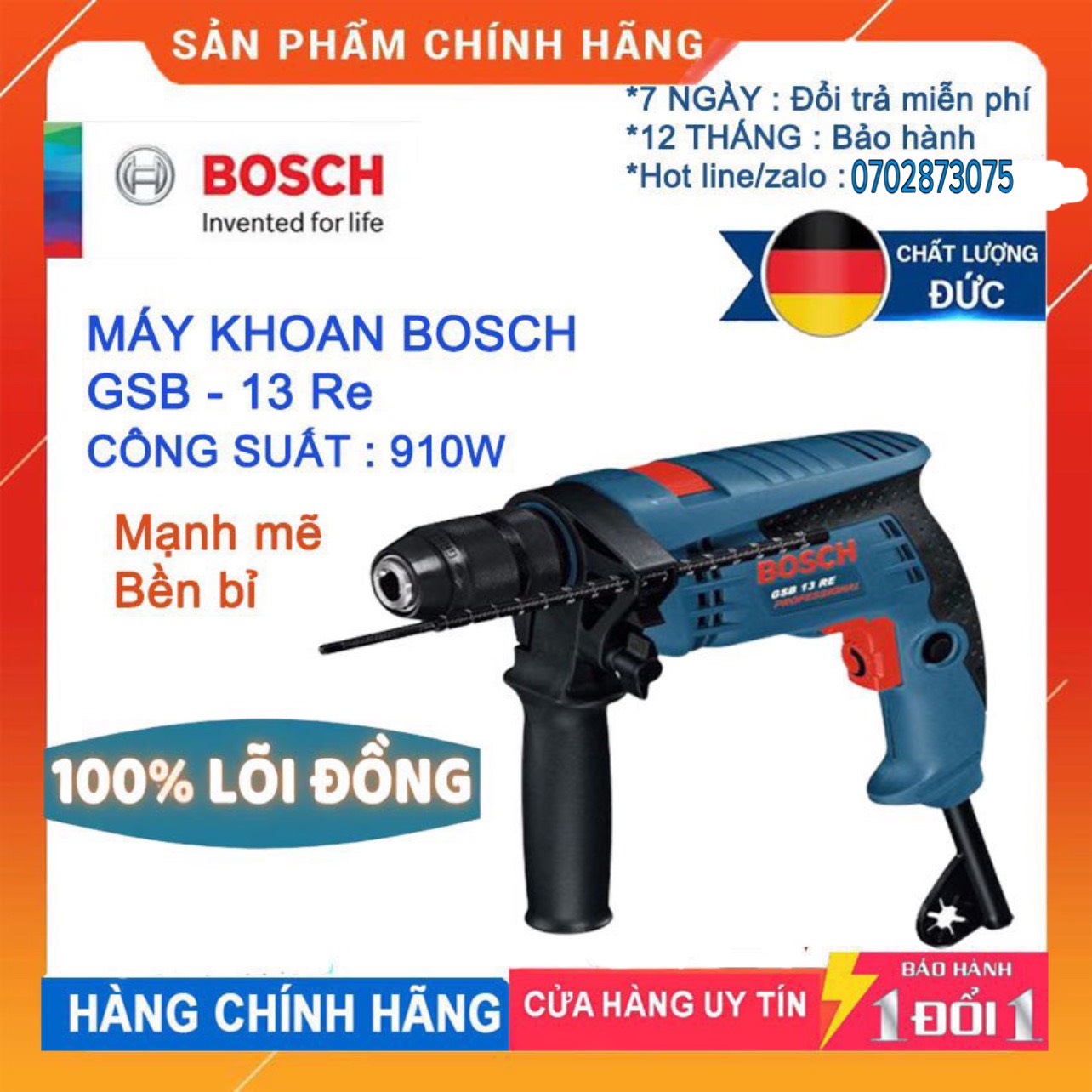 Máy khoan boschh 13 ge công suất 910w - máy khoan đầu búa - máy khoan bê tông - máy khoan cầm tay. bảo hành 6 tháng