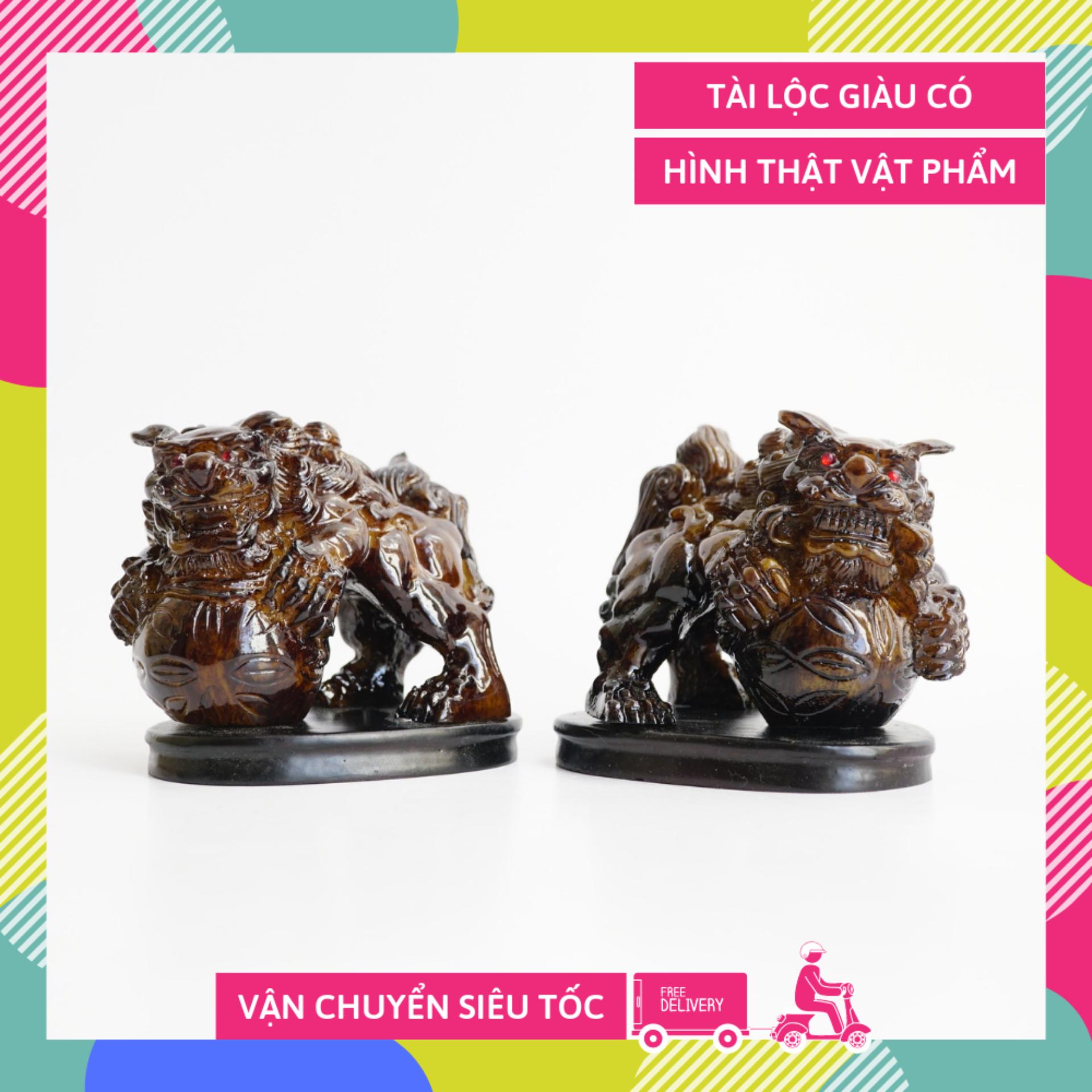 Cặp tượng Kỳ Lân đá vân gỗ phong thủy tài lộc - Cao 8cm