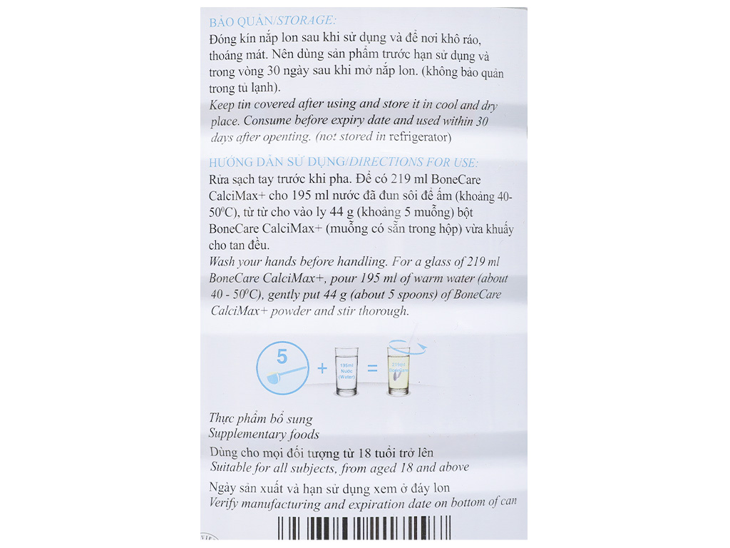 Túi 2 lon Sữa bột Wincofood Bonecare Calcimax+ (850g/lon)