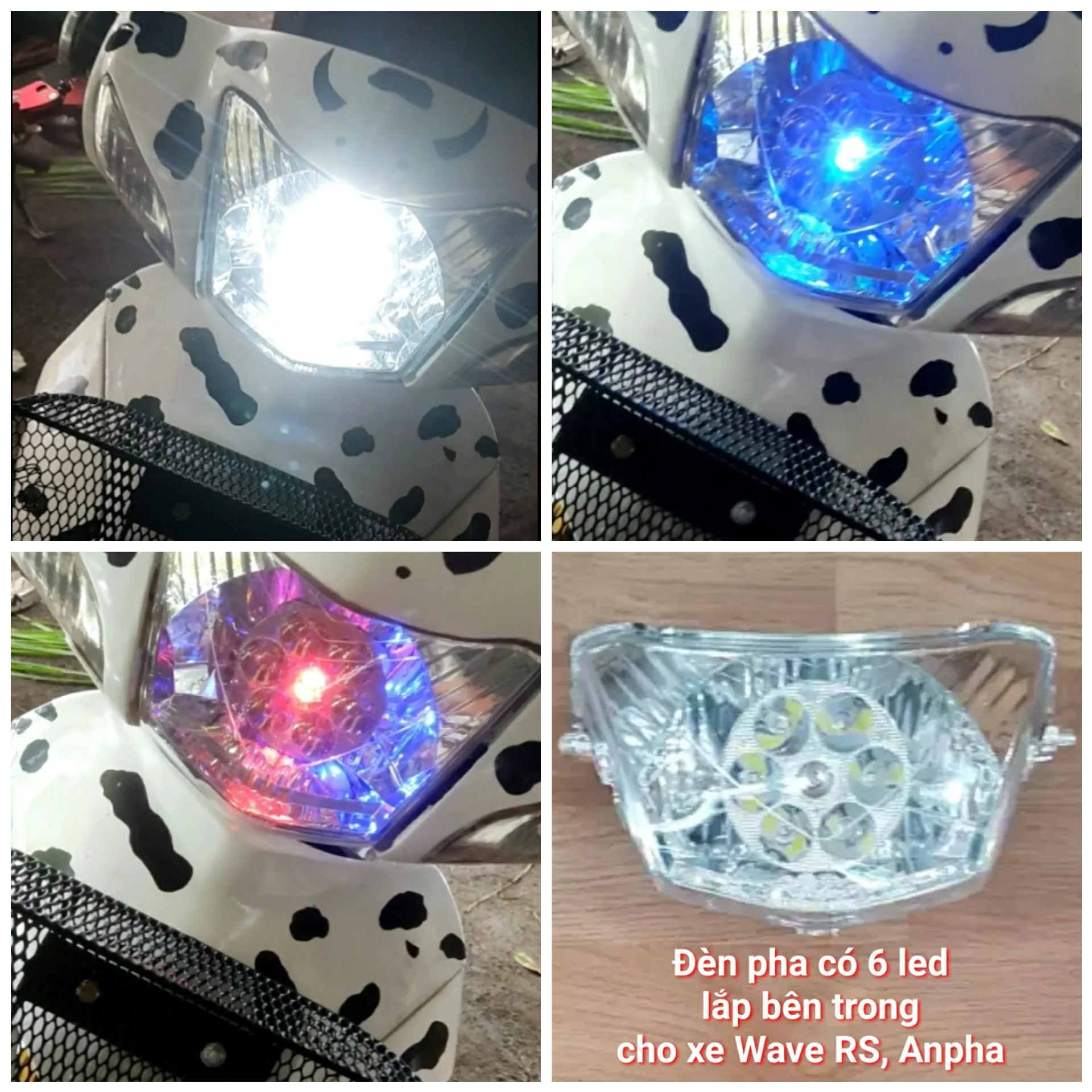 Đèn pha 6 Led lắp cho xe Wave Anpha, Cá, RS, S thái