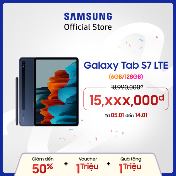 [VOUCHER 200K] Máy tính bảng Samsung Galaxy Tab S7 LTE-Tặng bookcover-Bảo hành 12 tháng-Hàng chính hãng (Không tặng kèm bàn phím)