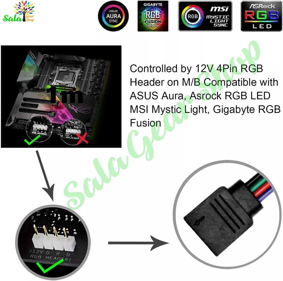 Dây led RGB 12v 4pin Sync Main  Sync HUB 12v 4pin  Trang Trí Case Máy Tính