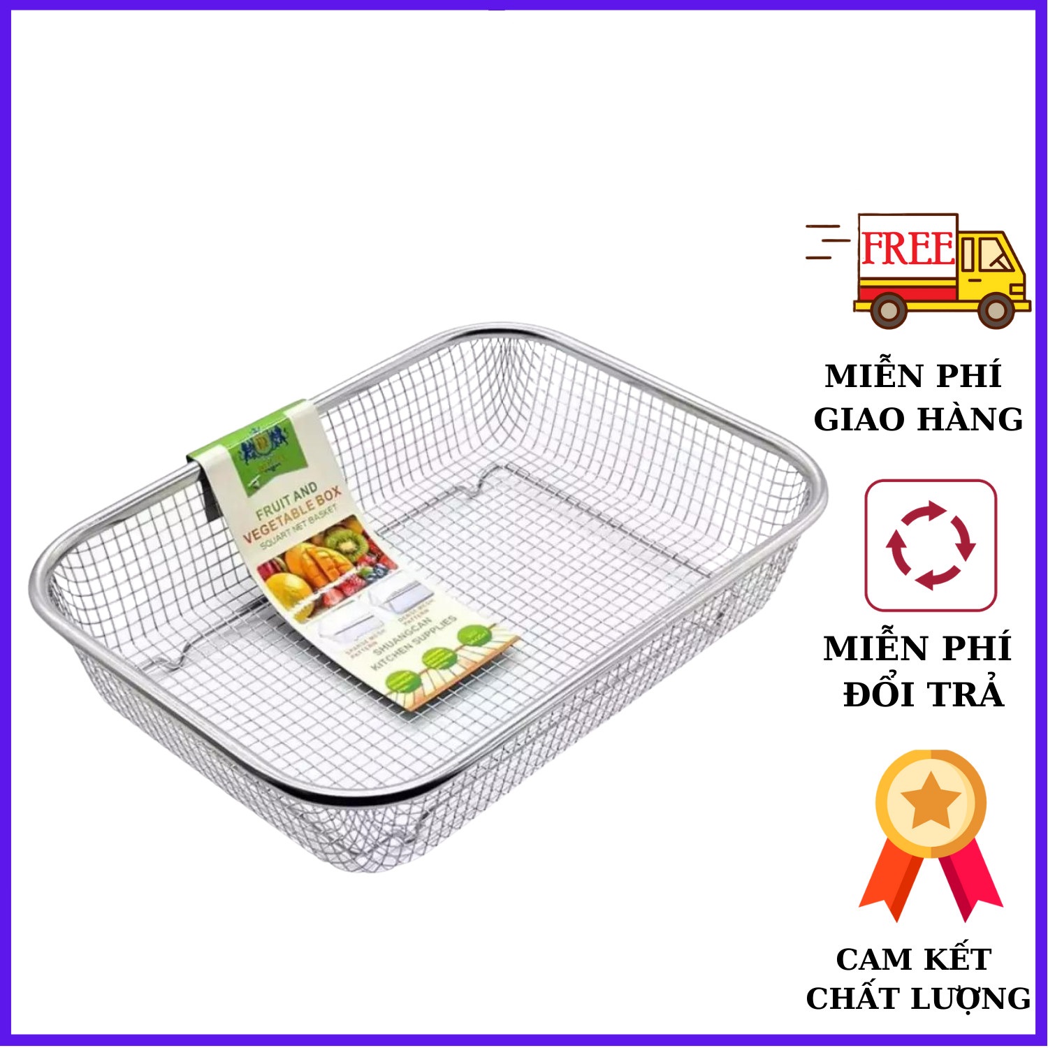 Rổ lưới inox không rỉ sét kích thước 29 x 21cm-Rổ Inox Lưới Đa Năng Hình Vuông, Chữ Nhật Hàng Tốt