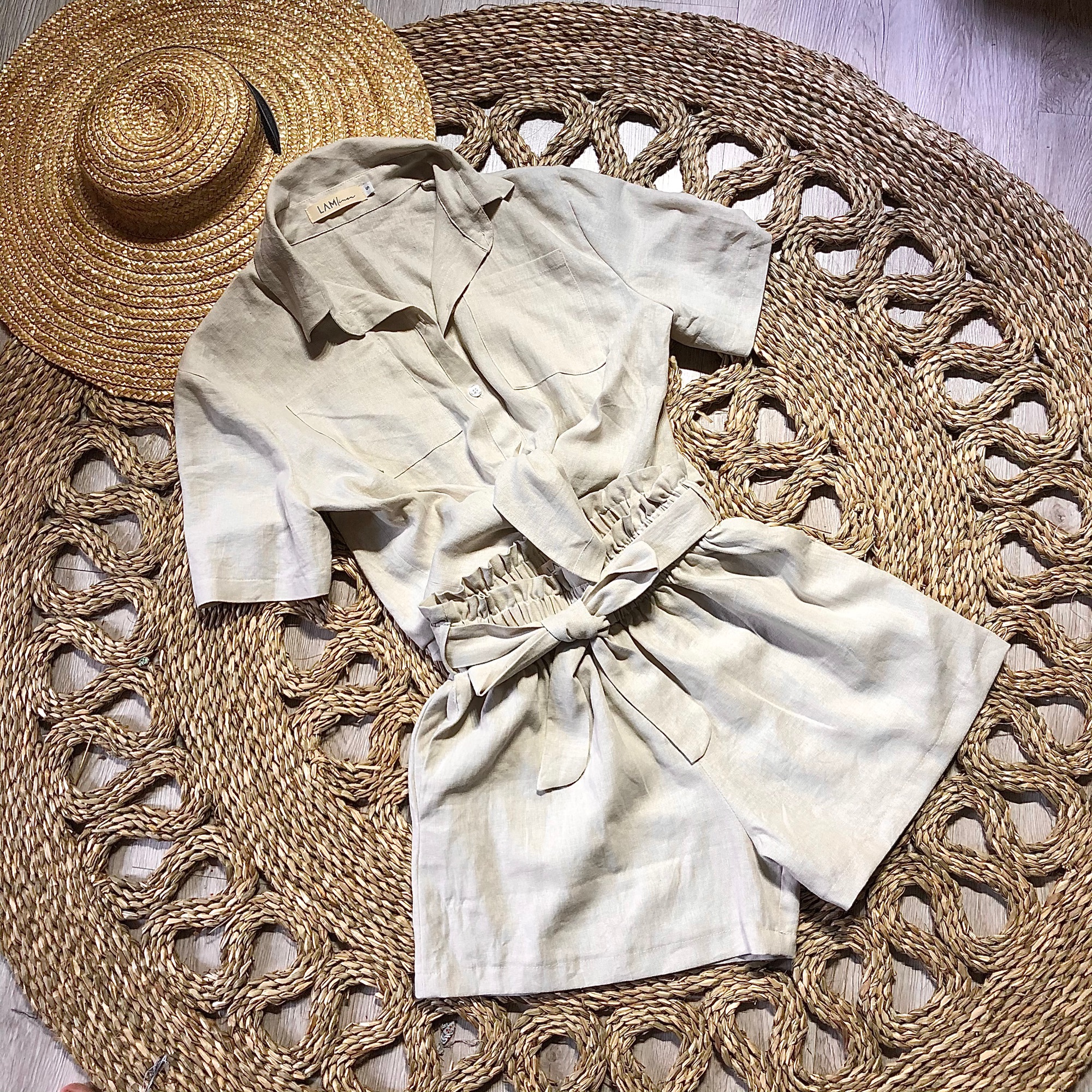 Set Áo sơ mi và quần short vải Linen