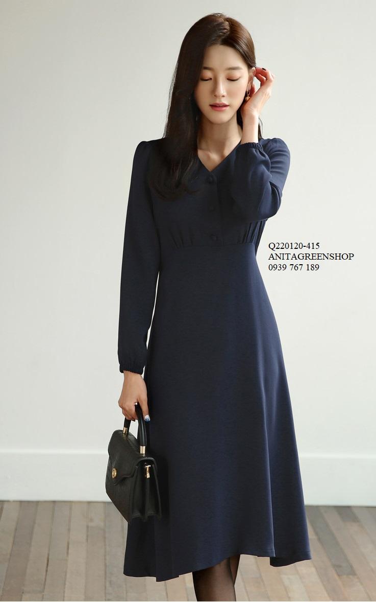 Q220120 đầm xòe cổ tim thắt nơ