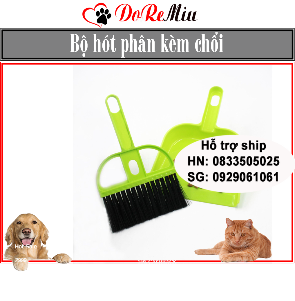 Doremiu- Bộ Xẻng hót phân kèm chổi dùng hót phân chó mèo - Dụng cụ Hót rác mini 17cm