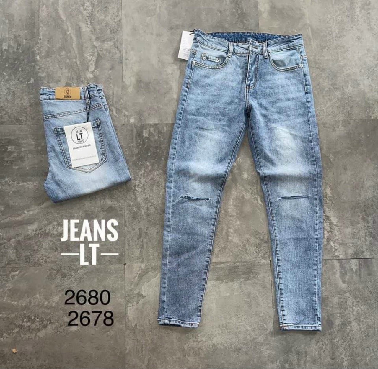 Quần jeans nam xanh rách gối chất bò co dãn vs2678 violetstore