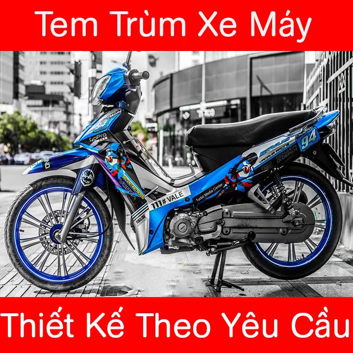 Tem trùm xe sirius xanh trắng độ đẹp - Tem xe máy sirius xanh trắng thiết kế theo yêu cầu - tem trùm xe sirius đẹp, rẻ chất