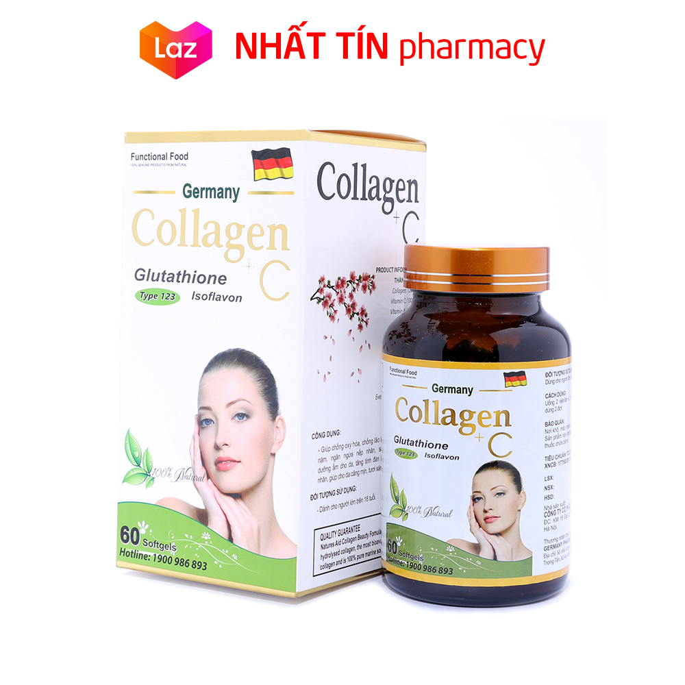 Viên uống đẹp da Collagen +C giảm thâm nám tàn nhang ngừa nếp nhăn chống lão hóa - Hộp 60 viên - NHẤT TÍN PHARMACY
