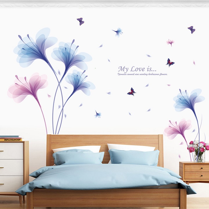 Decal dán tường Hoa cánh mỏng xanh