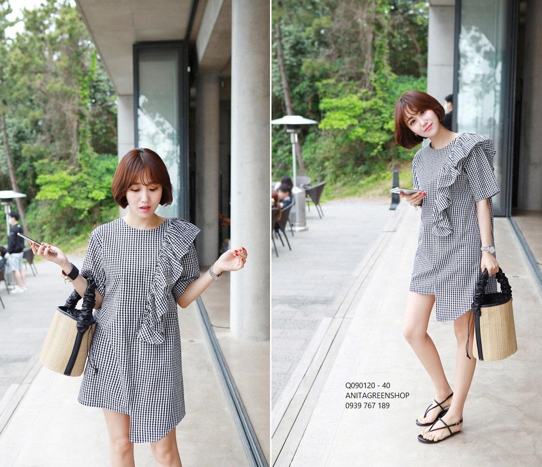 Q090120  ĐẦM SUÔNG CARO NHÚN BÈO