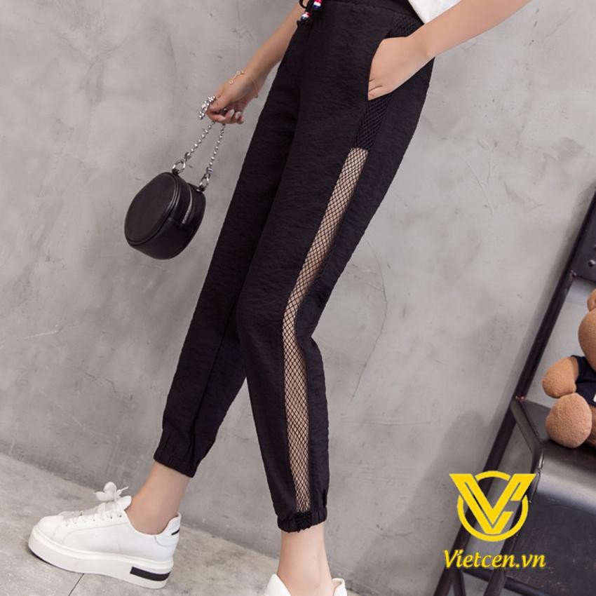 Quần Jogger Nữ Phối Lưới Sườn Cá Tính Mạnh Mẽ
