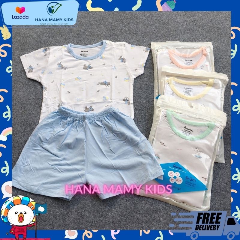 Bộ ngắn tay nút cài vai chất thun lạnh cho bé - chất thun lạnh mềm mát Size cho bé từ 4kg đến 14kg