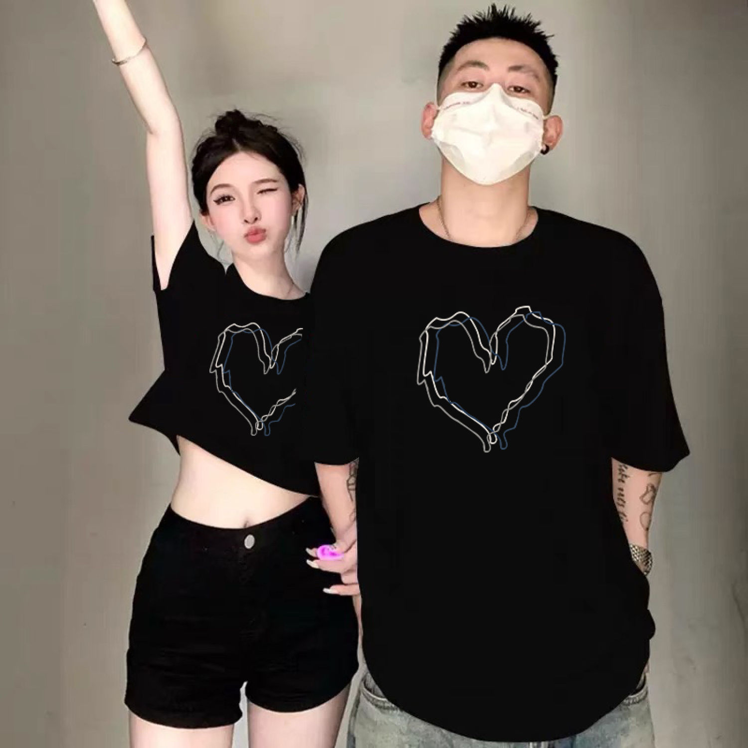 Áo đôi thun phông croptop baby tee trái tim đen Local Brand L66studio T-shirt Nam Nữ Unisex A097