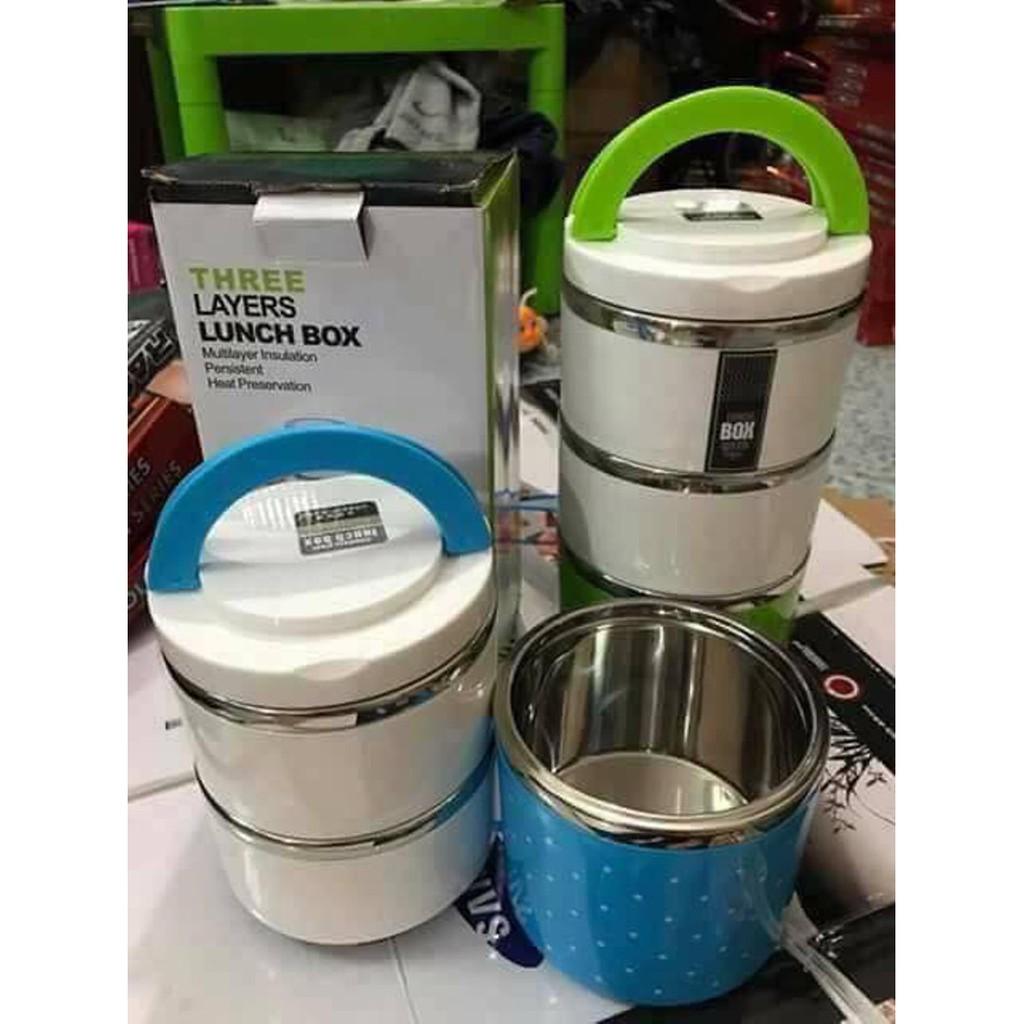 Cặp lồng cơm 3 tầng giữ nhiệt chấm bi ruột inox