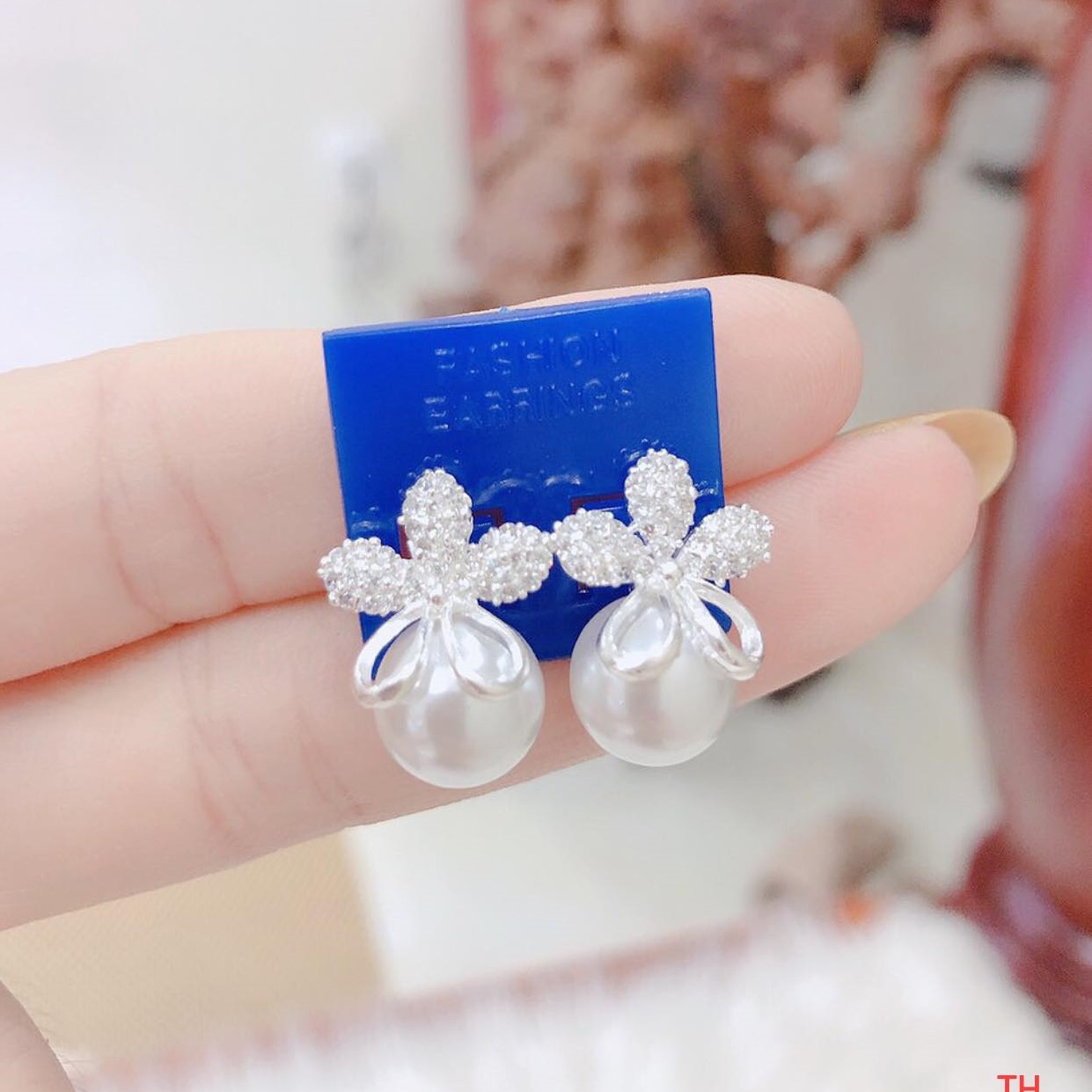 Bông tai bạc hình hoa gắn trai chất liệu bạc s925 MS07a
