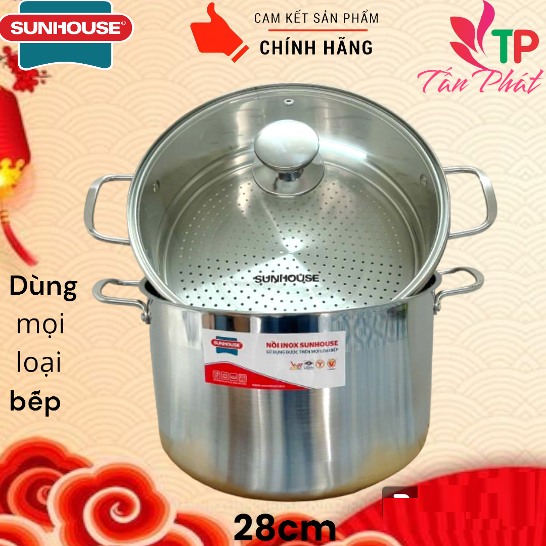 BỘ NỒI XỬNG HẤP 28CM,  DÙNG ĐƯỢC BẾP TỪ