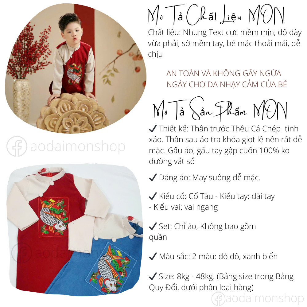 Áo Dài Bé Trai Phúc Khang Thêu Cá Chép