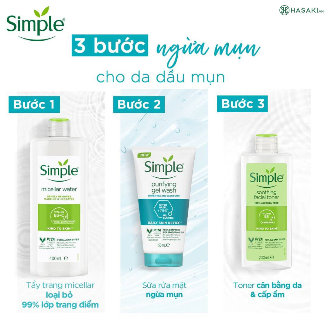 Bộ 3 Món Chăm Sóc Da Nhạy Cảm, Dầu Mụn, Da Khô SIMPLE
