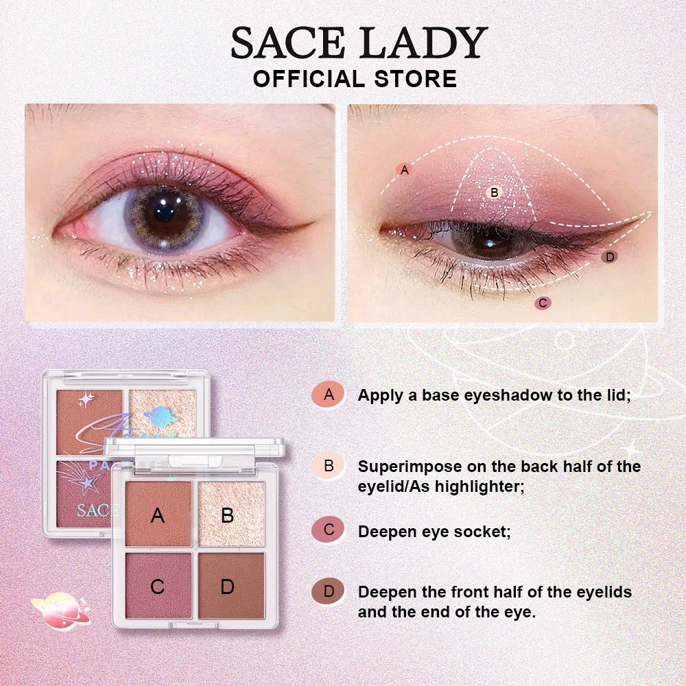 Bảng Phấn Mắt 4 Ô SACE LADY Lấp lánh 1.8g - SL358
