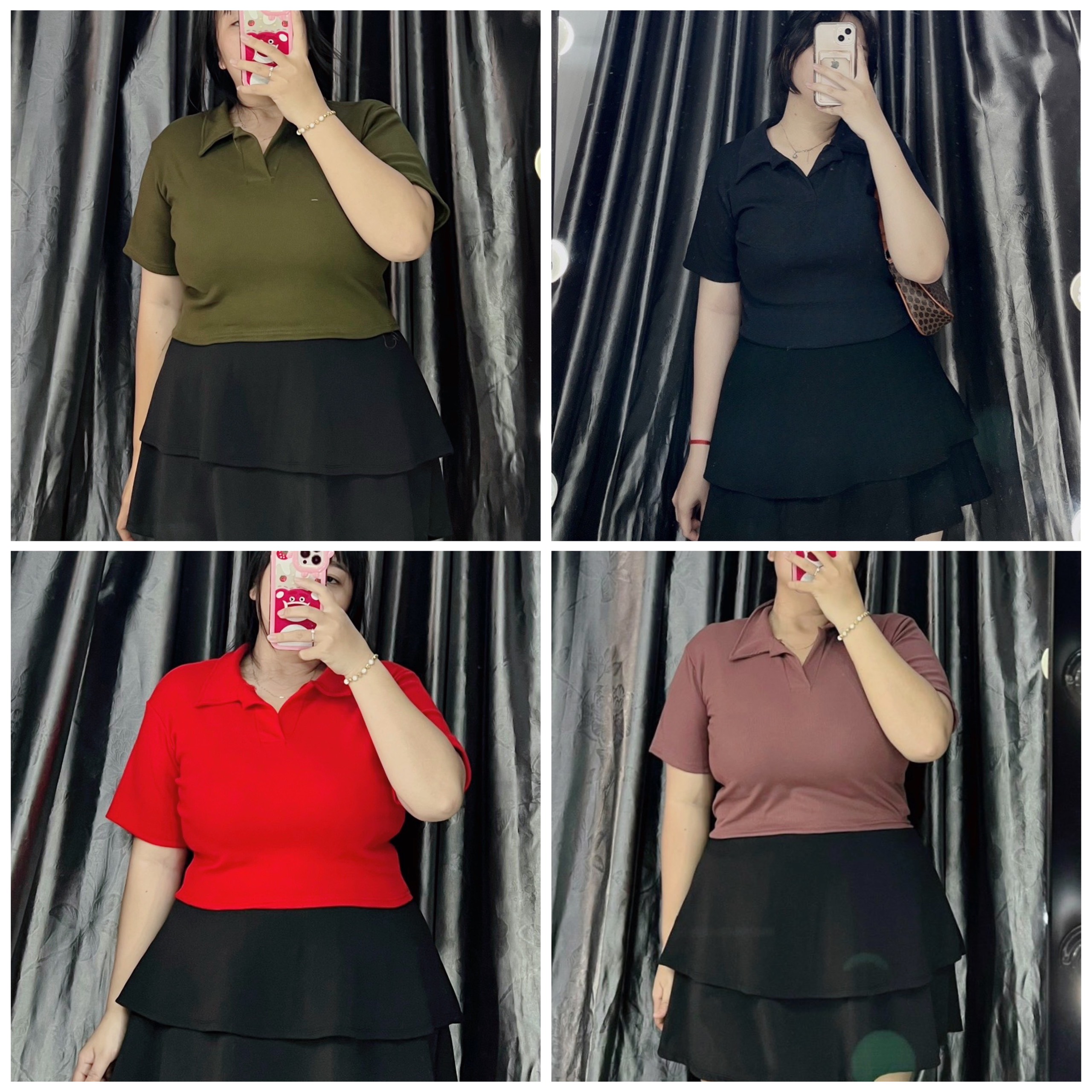 Áo polo croptop chất thun gân nữ bigsize (Ảnh mẫu chụp tại shop).