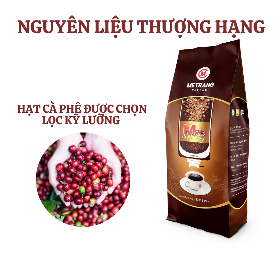 Cà Phê pha máy Mê Trang MRO - túi hạt 500g - cà phê nguyên chất