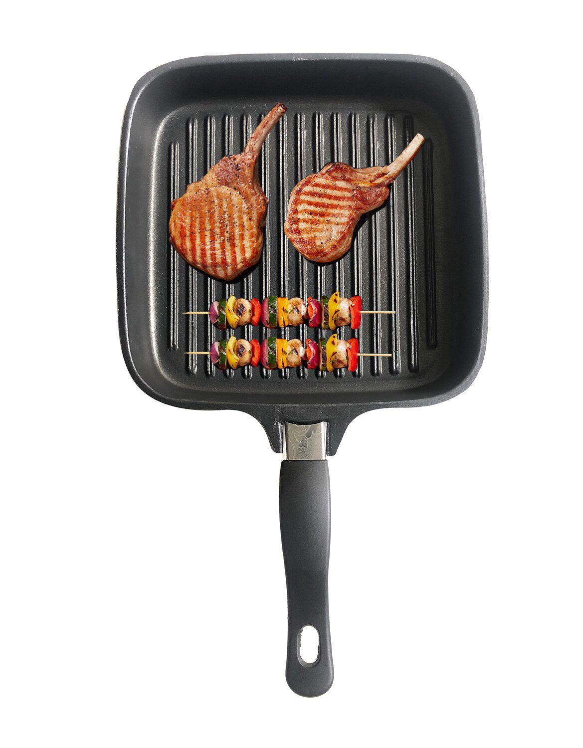 Chảo nướng vuông chống dính có rãnh tay cầm chống nóng đường kính 24cm