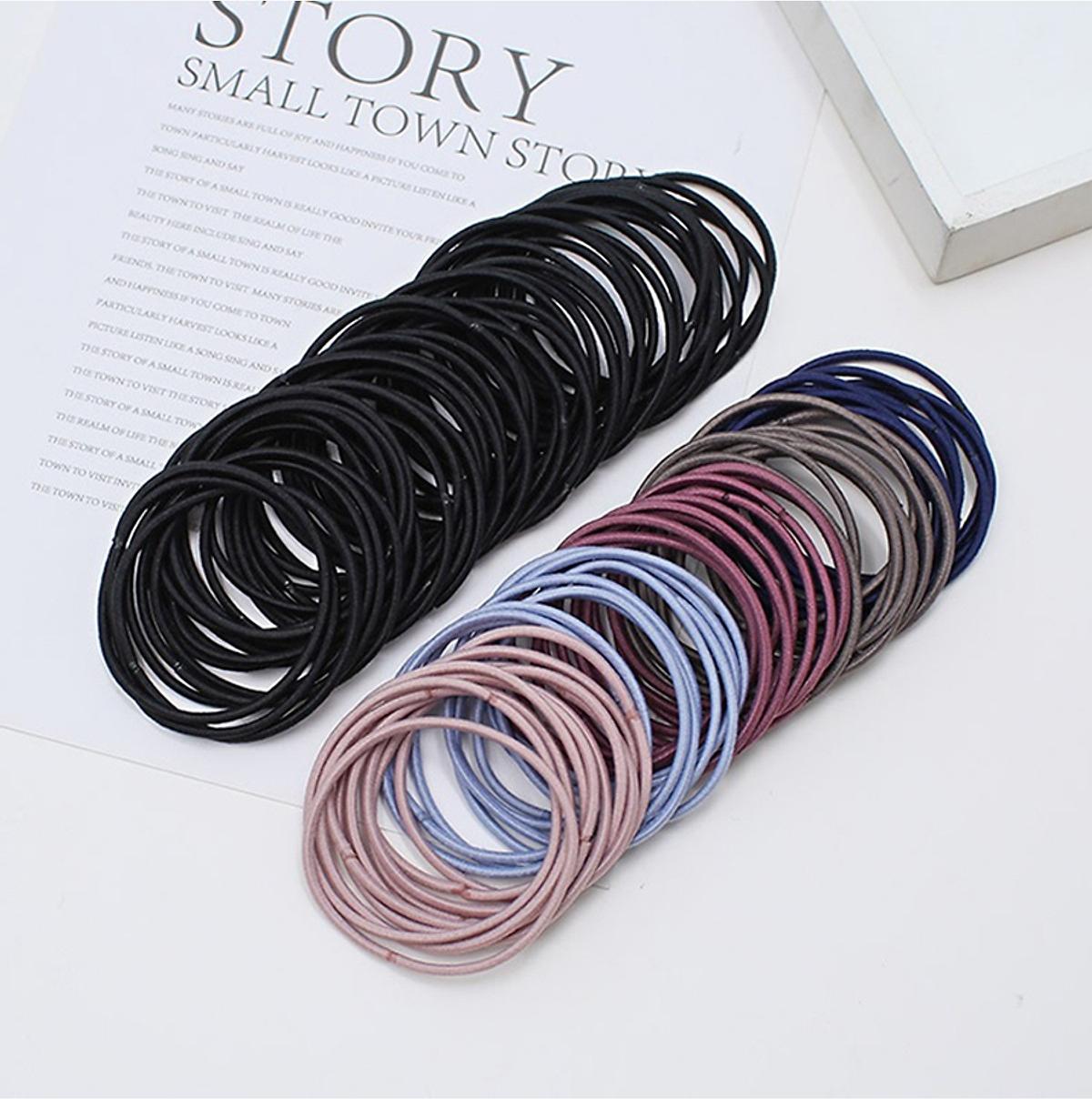 Set 100 Dây Cột Tóc Trơn Túi Zip