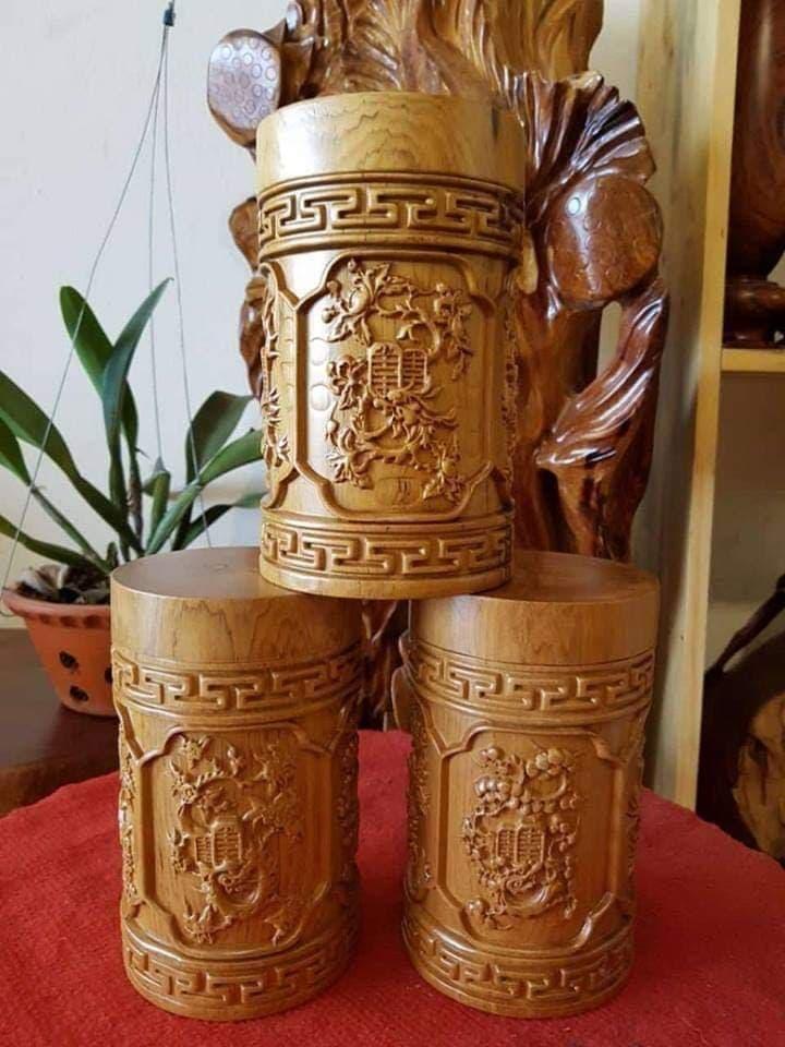 Hộp đựng chè tứ quý gỗ bách xanh
