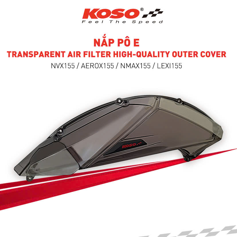 Nắp pô e đen trong suốt NVX, Nmax155, Lexi155 V2 (Chính Hãng KOSO)