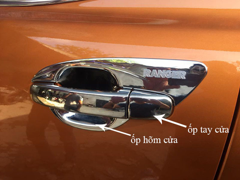 Ốp Tay+ Hõm Cửa Xe Ford Ranger 2016 đến 2020 Mạ Crom Giúp Chống Xước, Làm Đẹp Xe, Có Sẵn Keo Dính 2 Mặt, Lắp Đặt Dễ Dàng Tại Nhà