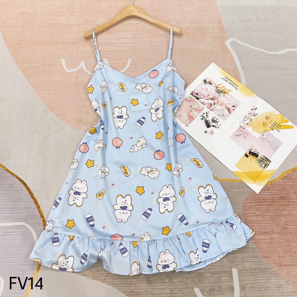 Đầm Ngủ 2 Dây Lụa Satin mềm mịn mát in hình siêu cute (nhiều mẫu)