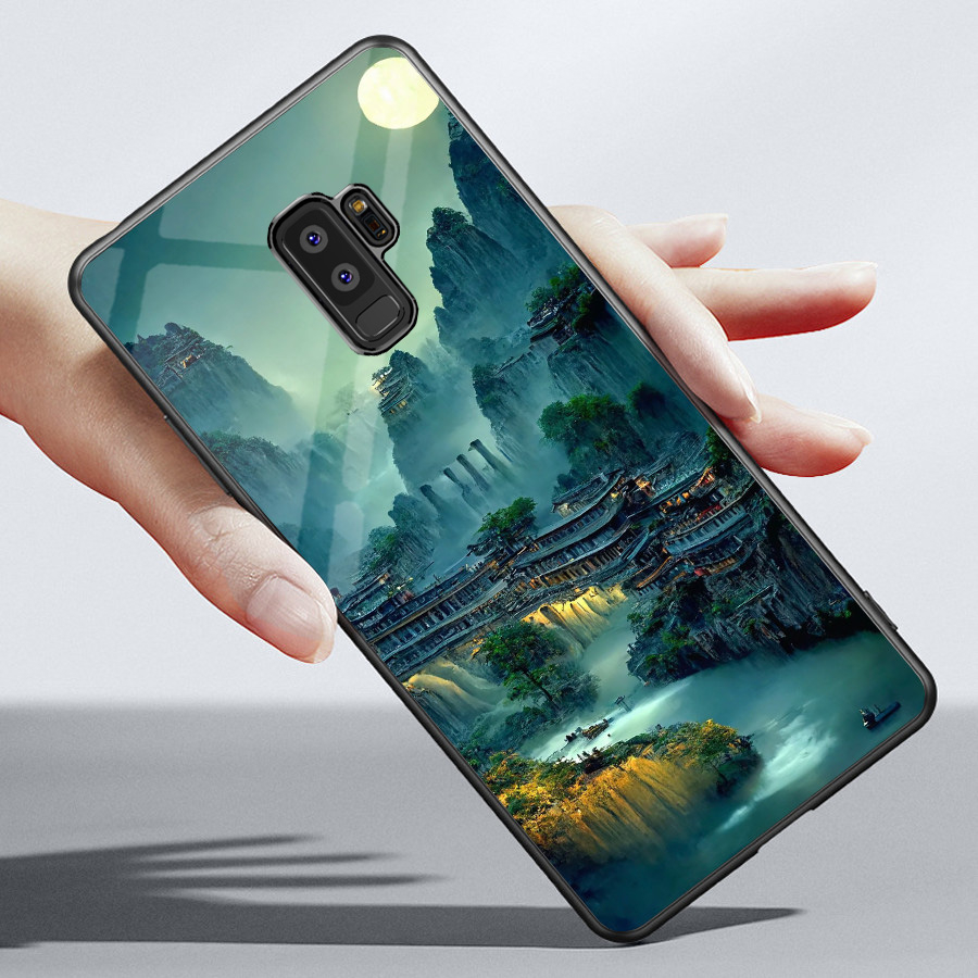 Ốp lưng samsung galaxy s9, s9 plus mặt kính sáng bóng, cao cấp họa tiết classic