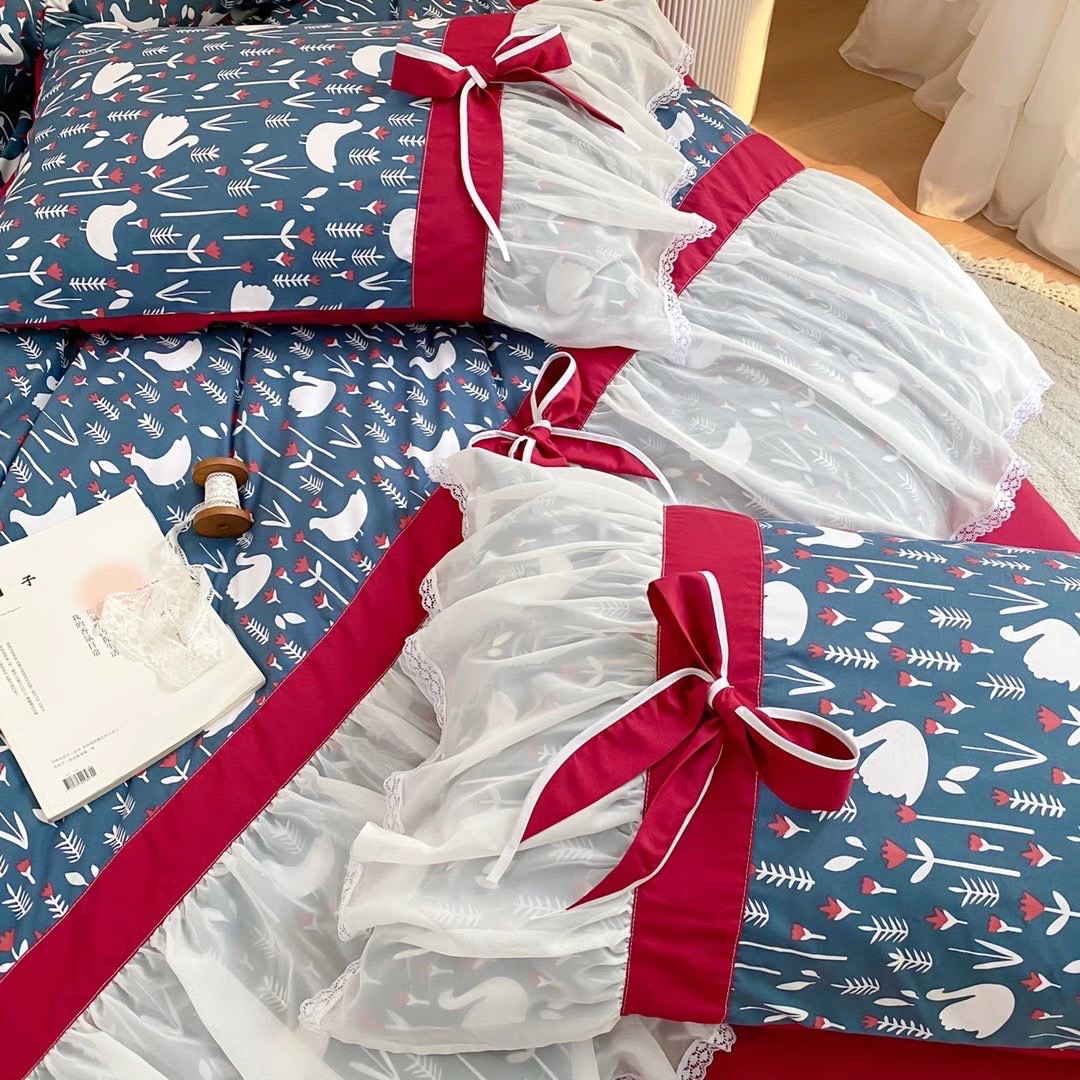 Bộ chăn ga cotton viền bèo