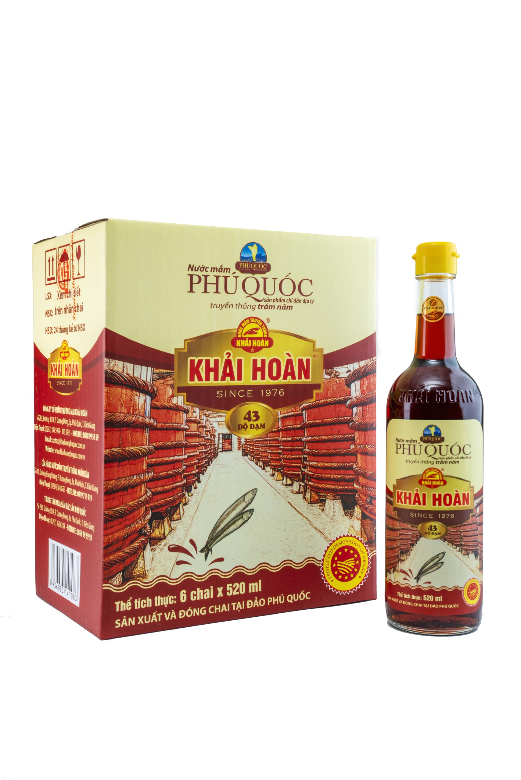 Nước mắm Khải Hoàn Phú Quốc chai thủy tinh 520ml (thùng 6 chai)